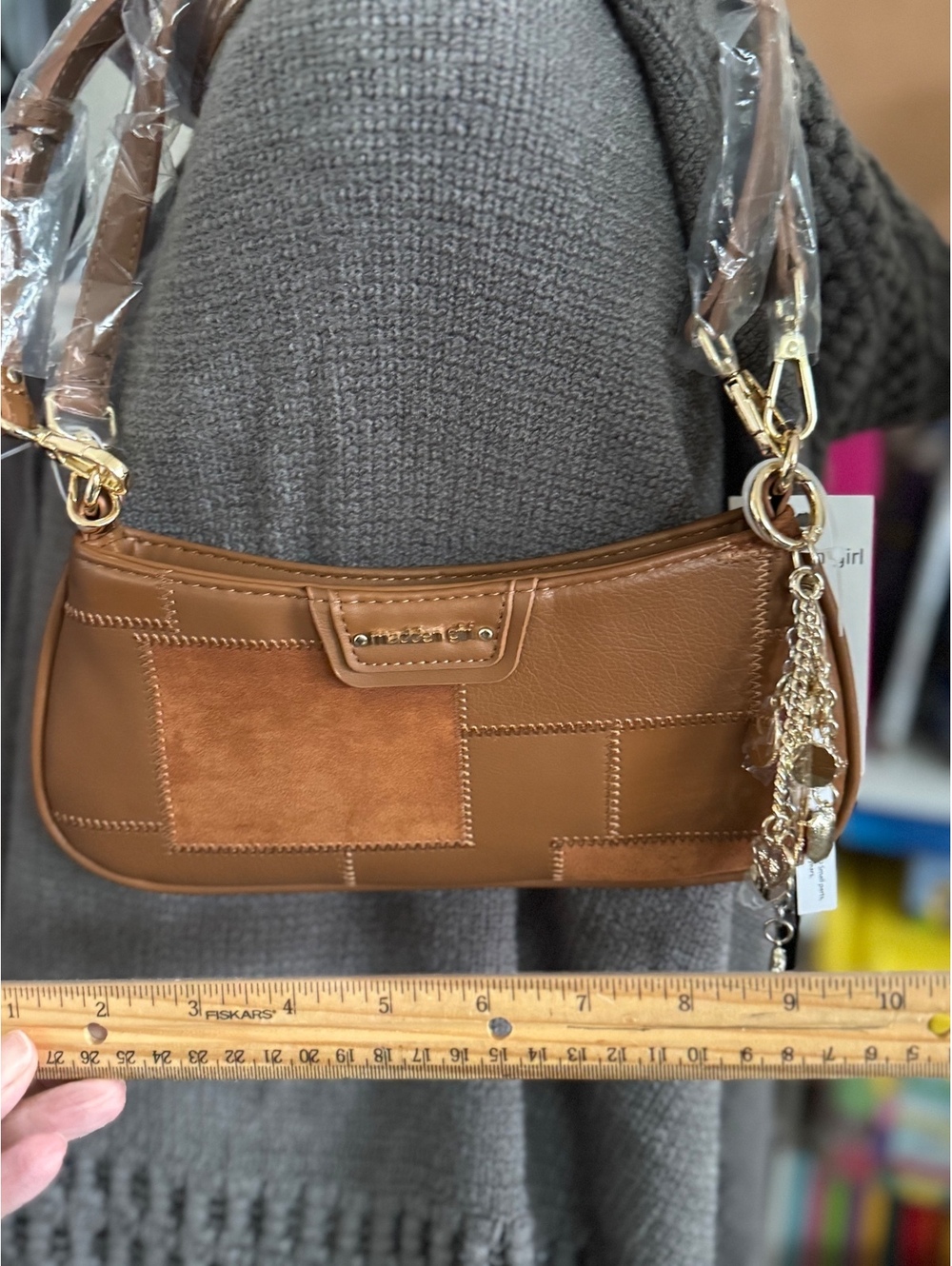 Madden Girl Cognac Shoulder Bag with Charm Details
